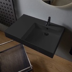 Wall Mount Sink - ADA, 32 inch, Rectangular, Modern, With Counter Space, Ceramic, Matte Black